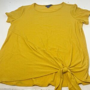 Apt 9 XL Yellow Gold Short Sleeve Textured Front Knot Blouse